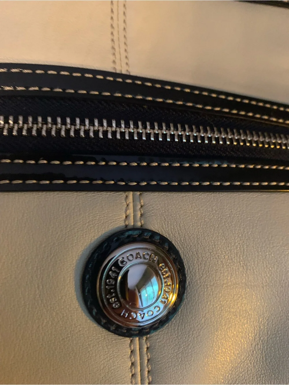 Coach Cream and Black Leather Tote Shoulder Bag